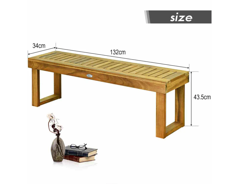 Costway 132cm 132cm 3-Seater Outdoor Acacia Wood Dining Bench Chair w/Slatted Seat for Patio Garden w/360KG Load Brown