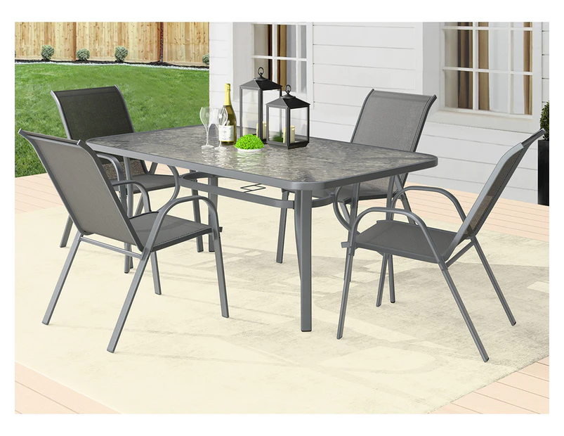 ALFORDSON 5PCS Outdoor Dining Set Table and Chairs Patio Furniture Bistro Grey