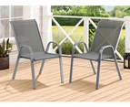 ALFORDSON 2x Outdoor Lounge Chairs Patio Dining Furniture Garden Stackable Grey