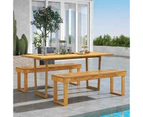 Costway 132cm 132cm 3-Seater Outdoor Acacia Wood Dining Bench Chair w/Slatted Seat for Patio Garden w/360KG Load Brown