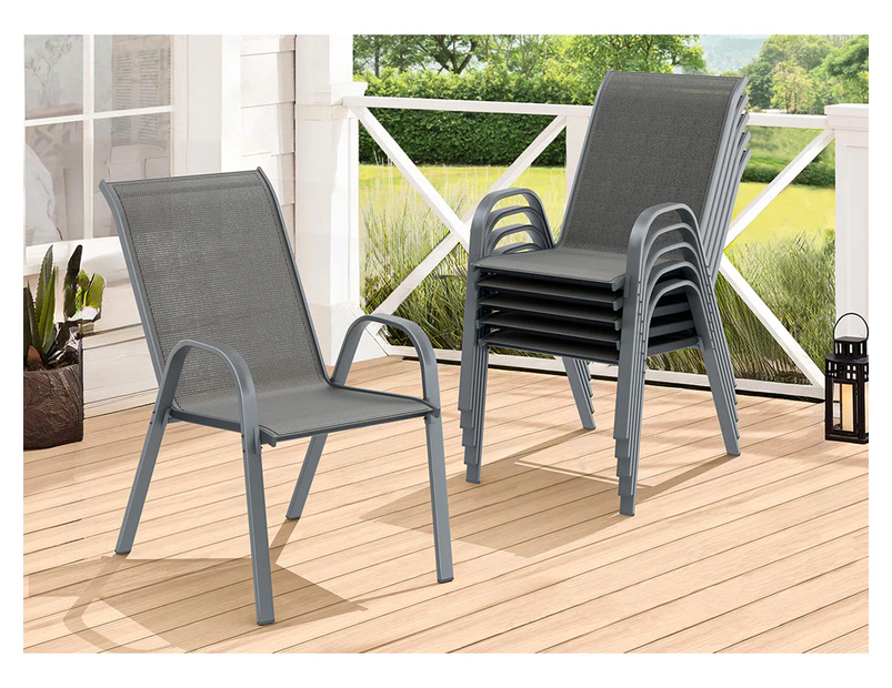 ALFORDSON 6x Outdoor Lounge Chairs Patio Dining Furniture Garden Stackable Grey