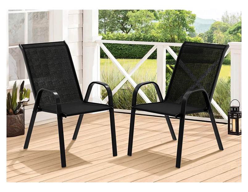 ALFORDSON 2x Outdoor Lounge Chairs Patio Dining Furniture Garden Stackable Black