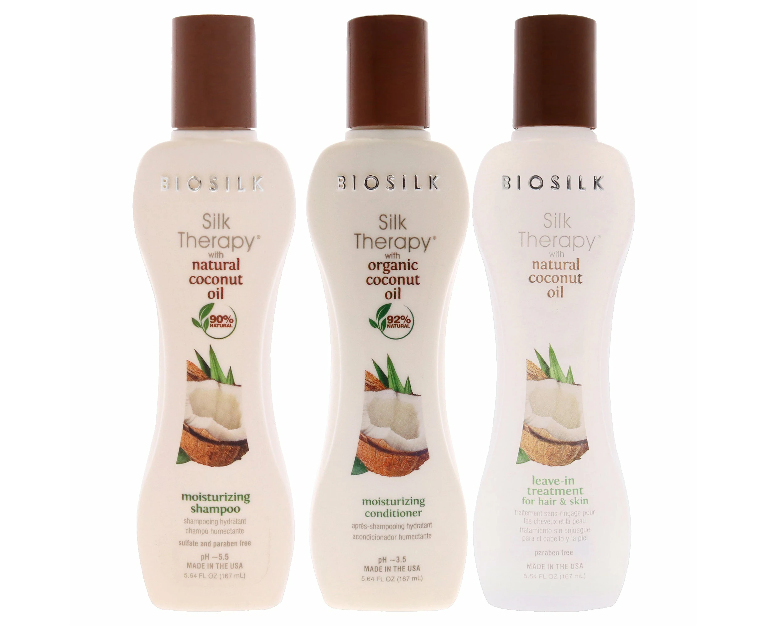 BioSilk Silk Therapy with Organic Coconut Oil Moisturizing Shampoo and Conditioner With Leave-In Treatment Kit by Biosilk for Unisex - 3 Pc Kit 5.64oz S...