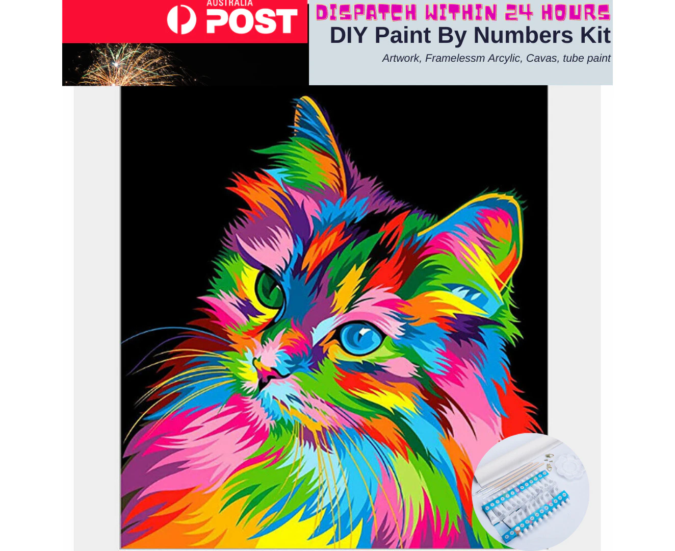 Paint by Numbers Kit Animal Large 40 by 50 Oil Painting Rainbow Kitten