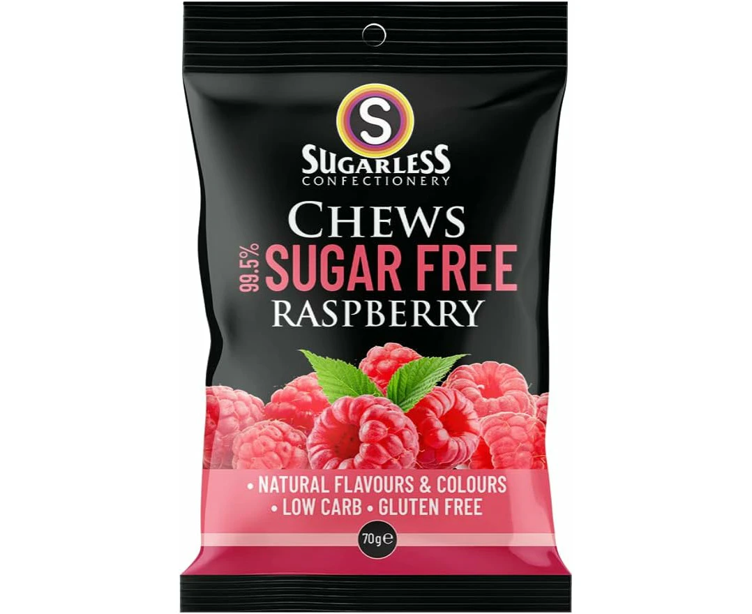 3 x Sugarless Confectionery Raspberry Chews 70 g