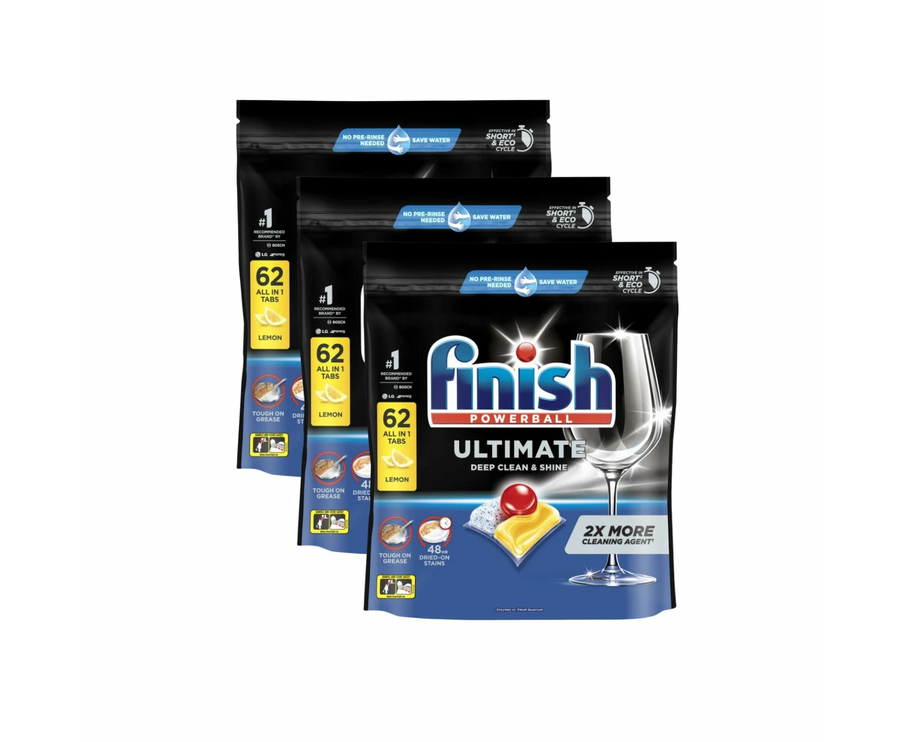 3 Pack Finish Ultimate Dishwashing Tablets Lemon Sparkle 62 pack