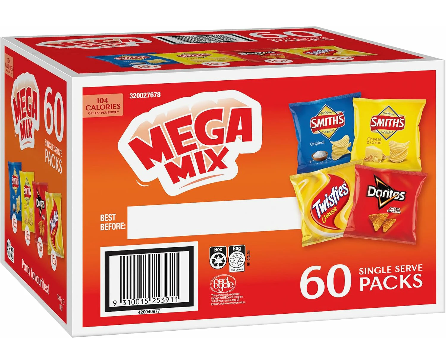 Smith’s Potato Chips Mega Mix Value Multipack 1140 g (Pack of 60)