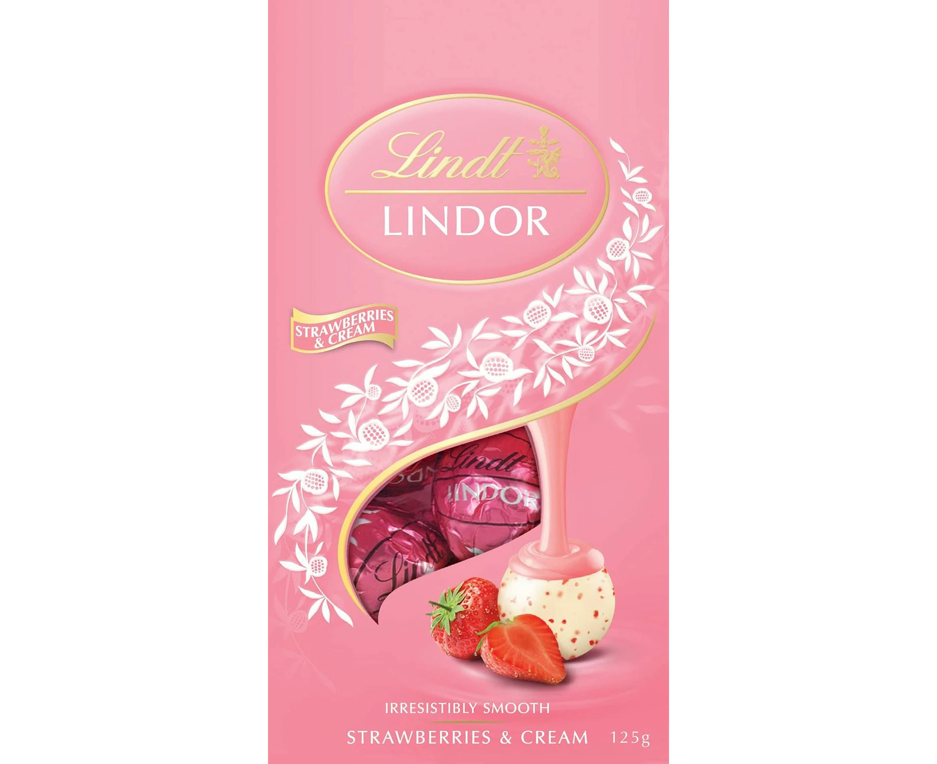 Lindt Lindor Strawberries & Cream White Chocolate Bag 125g