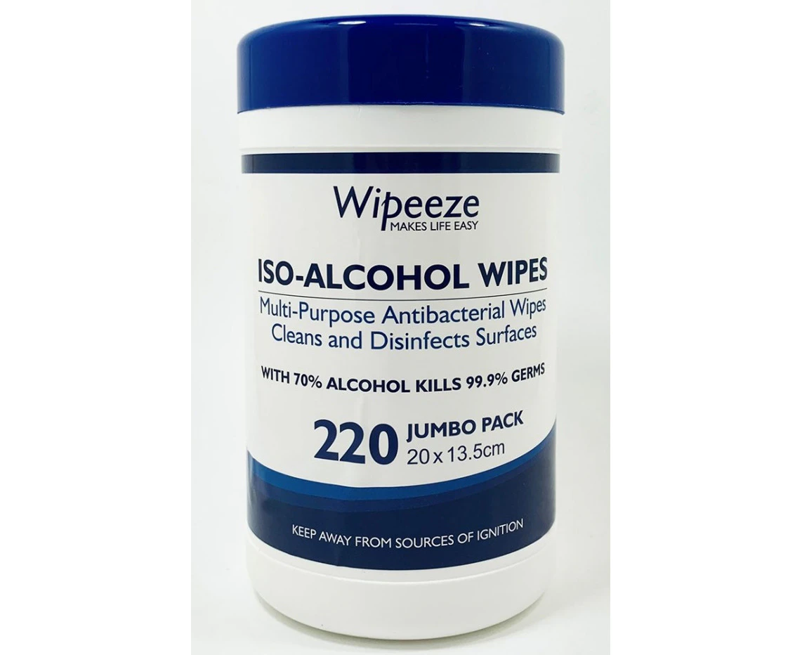 Wipeeze Alcohol Antibacterial Wipes Jumbo Pack 20x13.5cm Tub of 220's