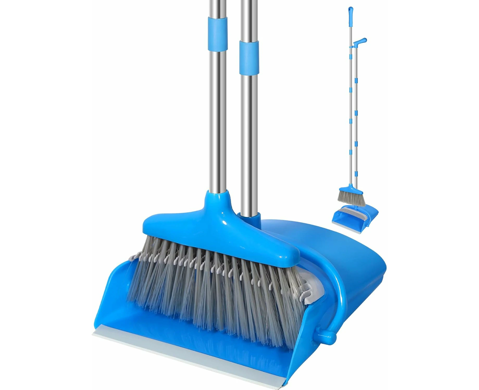 AVITONG Broom and Dustpan Comb Set for Home Super Long Handle,Upright Standing Dustpan for Home Room Kitchen Office Lobby Outdoor Floor Use(blue)