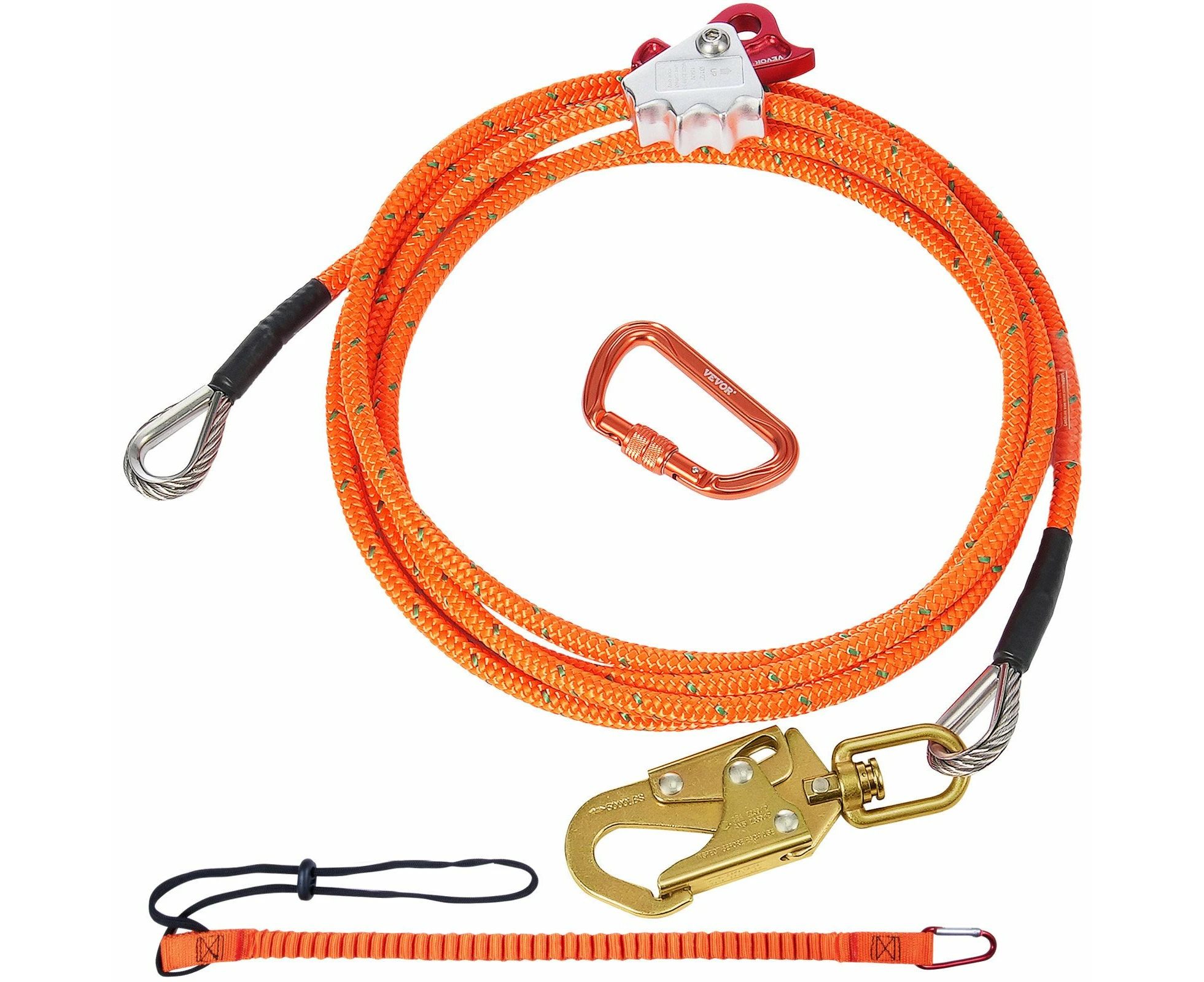 VEVOR 16mm Steel Core Flipline 12ft(3.6m) Arborist Flipline for Fall Protection