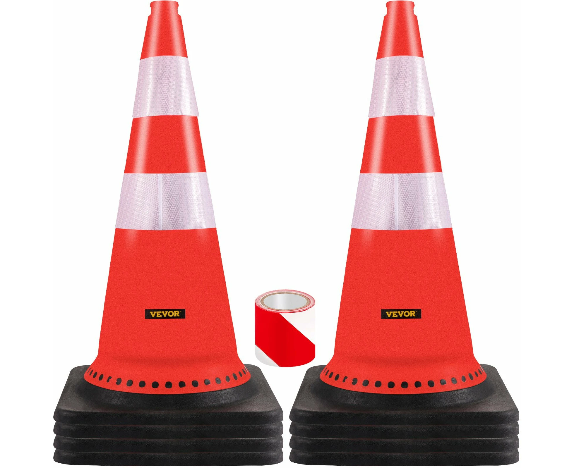 VEVOR Safety Cones, 8 x 30" Traffic Cones, PVC Orange Construction Cones, Reflective