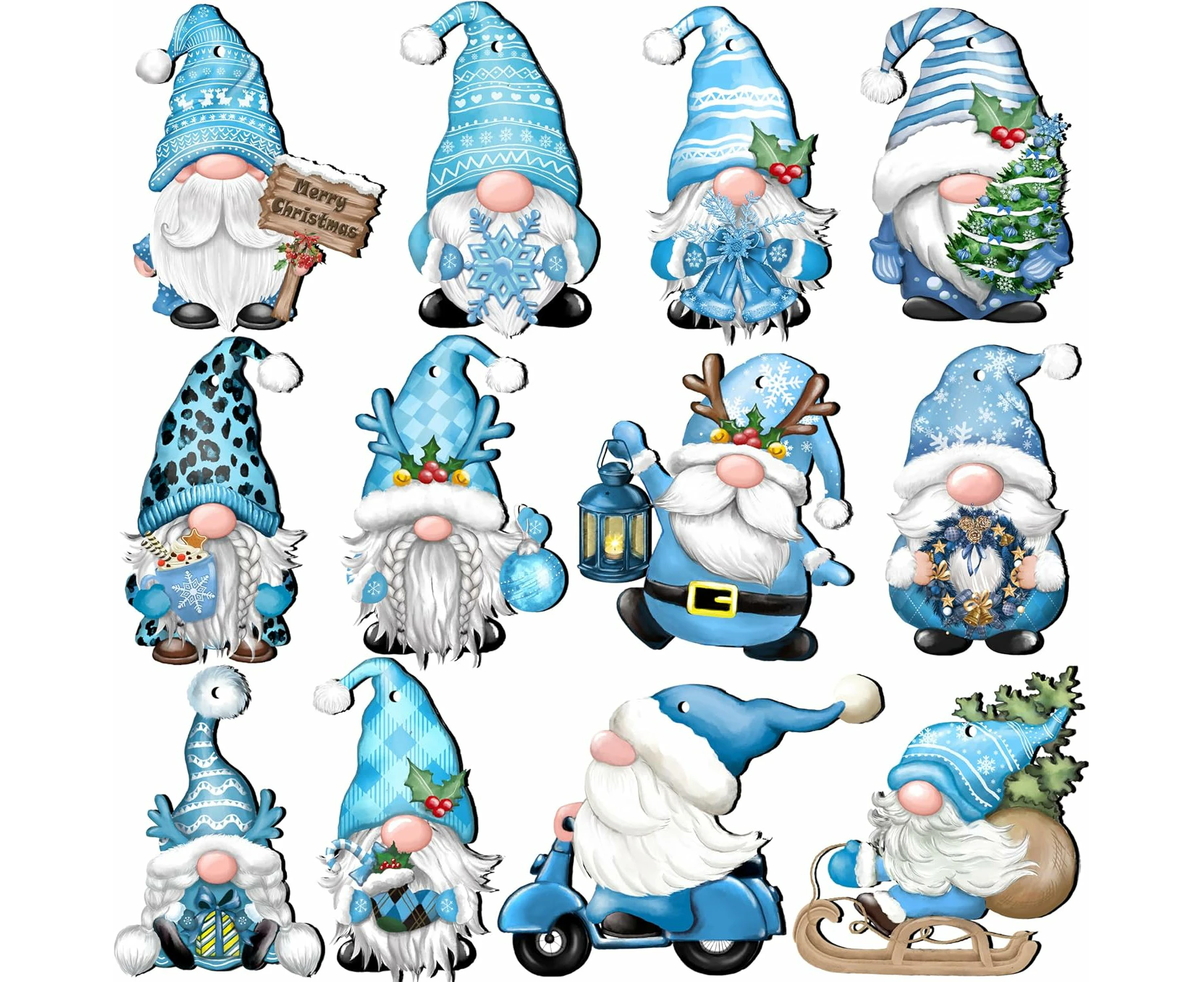 24 Pieces Christmas Wood Ornaments, Decorative Hanging Crafts for Tree, Santa and Gnome Party Supplies