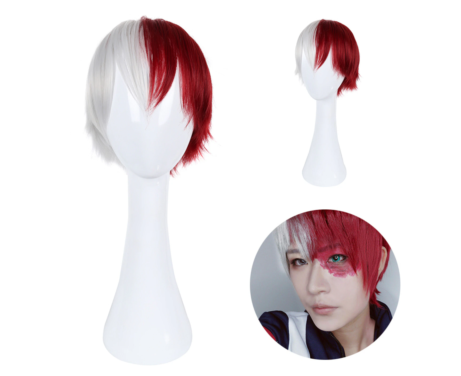 Anime My Hero Academia Todoroki Shoto Cosplay Multi-Color Costume Wig, with Bangs Including Heat Resistant for Adult, Red-485