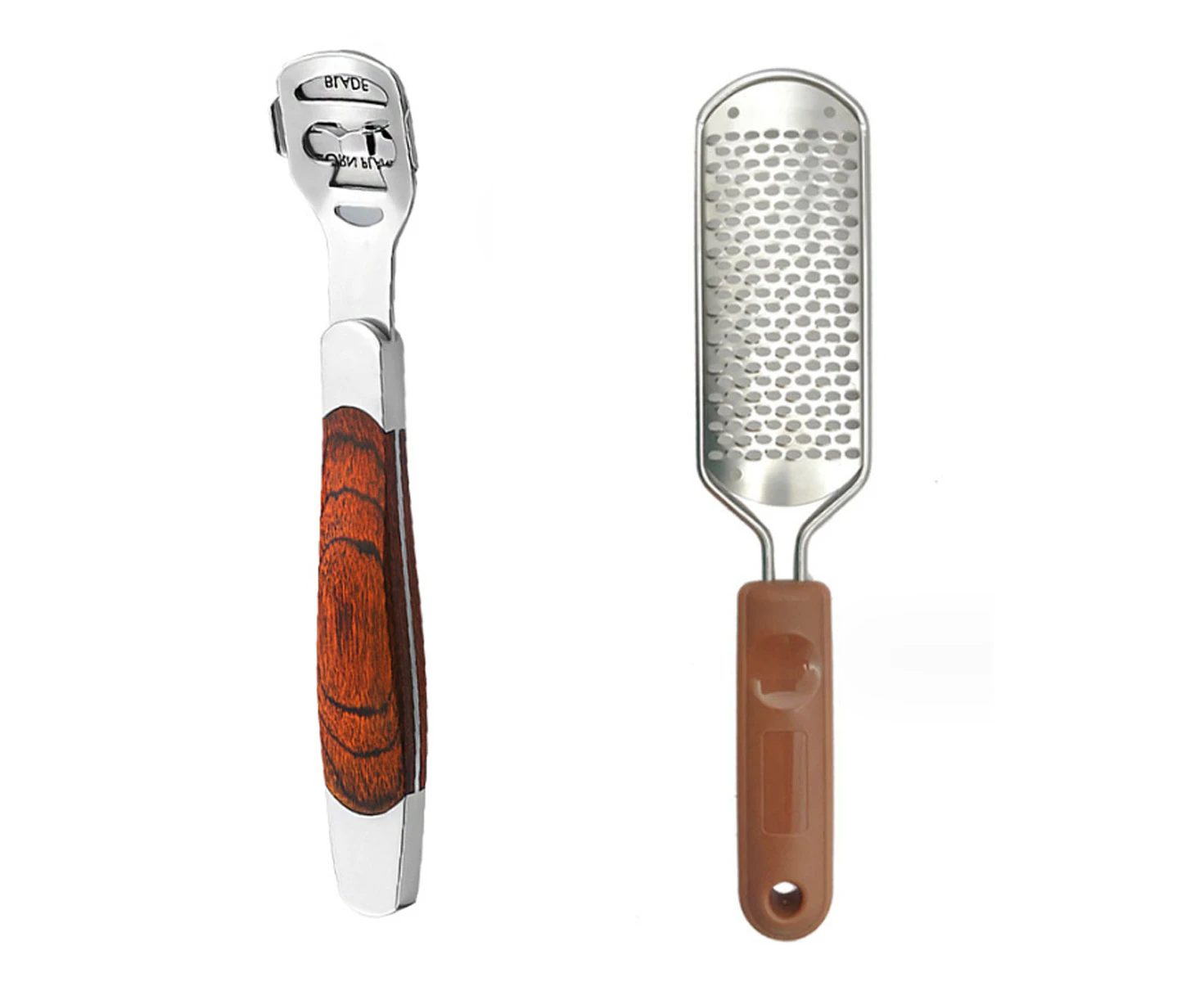 Foot Care Kit: Wood-Handled Foot Rasp & 10-Blade Callus Shaver - Heel Scraper & Pedicure File for Smooth Feet