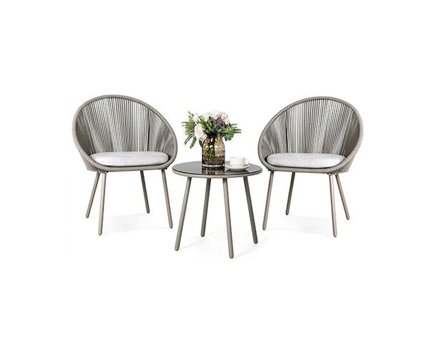 3-piece Gray Woven Outdoor Table Set