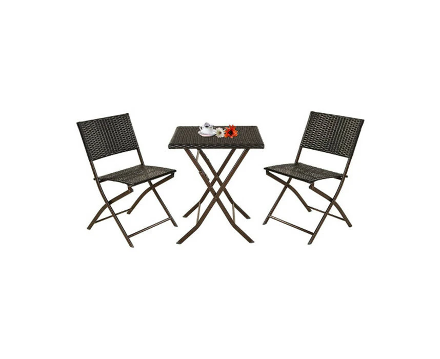 3-piece Brown Foldable Outdoor Table Set