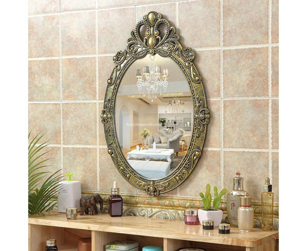 European-style retro bathroom wall-mounted mirror beauty mirror embroidery makeup mirror bathroom mirror hotel decorative mirror