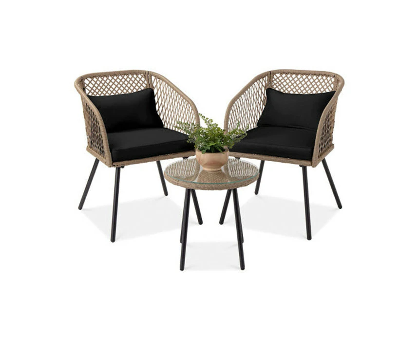 3-piece Black Wicker Outdoor Table Set