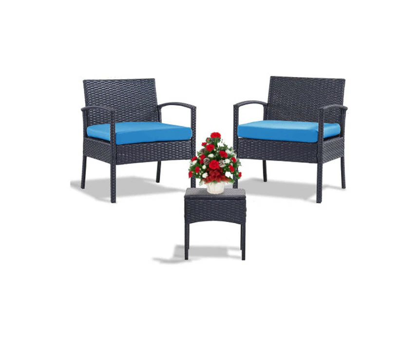 3-piece Blue Rattan Outdoor Table Set