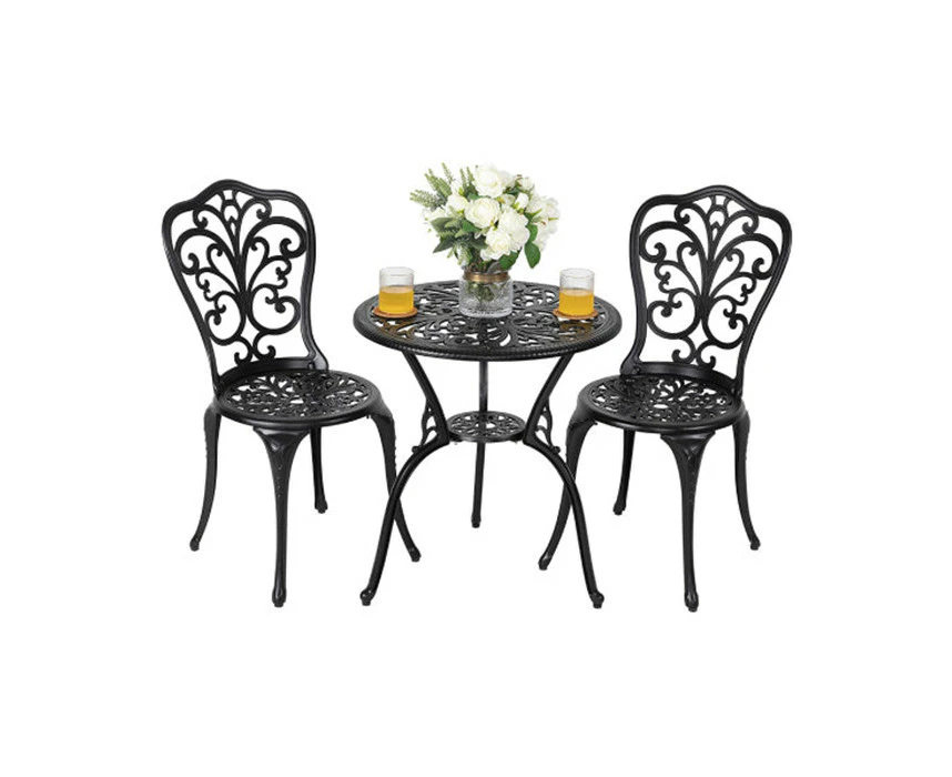 3-piece Black Aluminum Outdoor Table Set