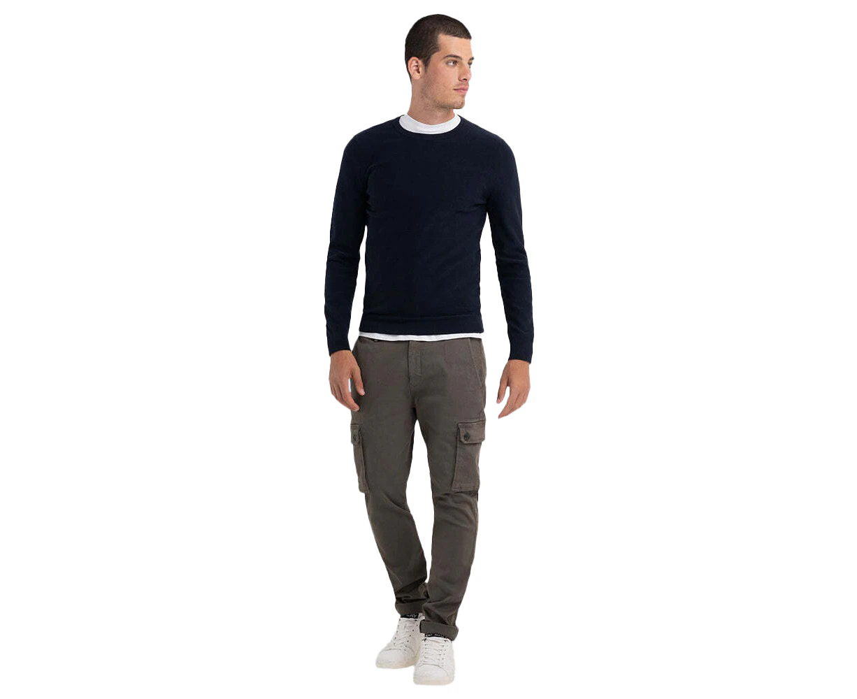 Replay Mens Lightweight Knitwear Hyperflex Cotton Crewneck weater Navy