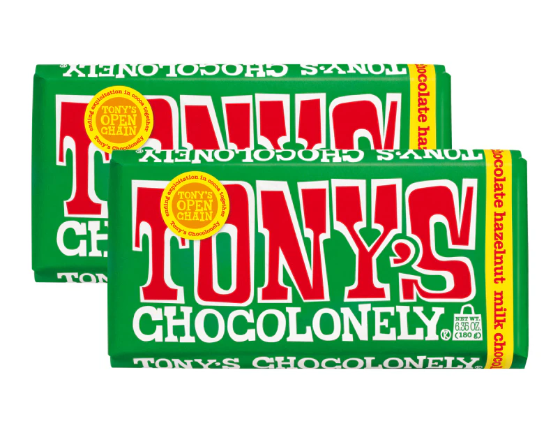 2 x Tony's Chocolonely Bar Milk Chocolate Hazelnut 180g