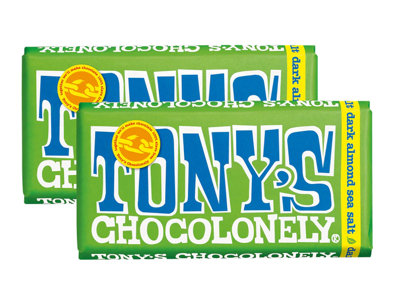 2 x Tony's Chocolonely Bar Dark Chocolate Almond Sea Salt 180g