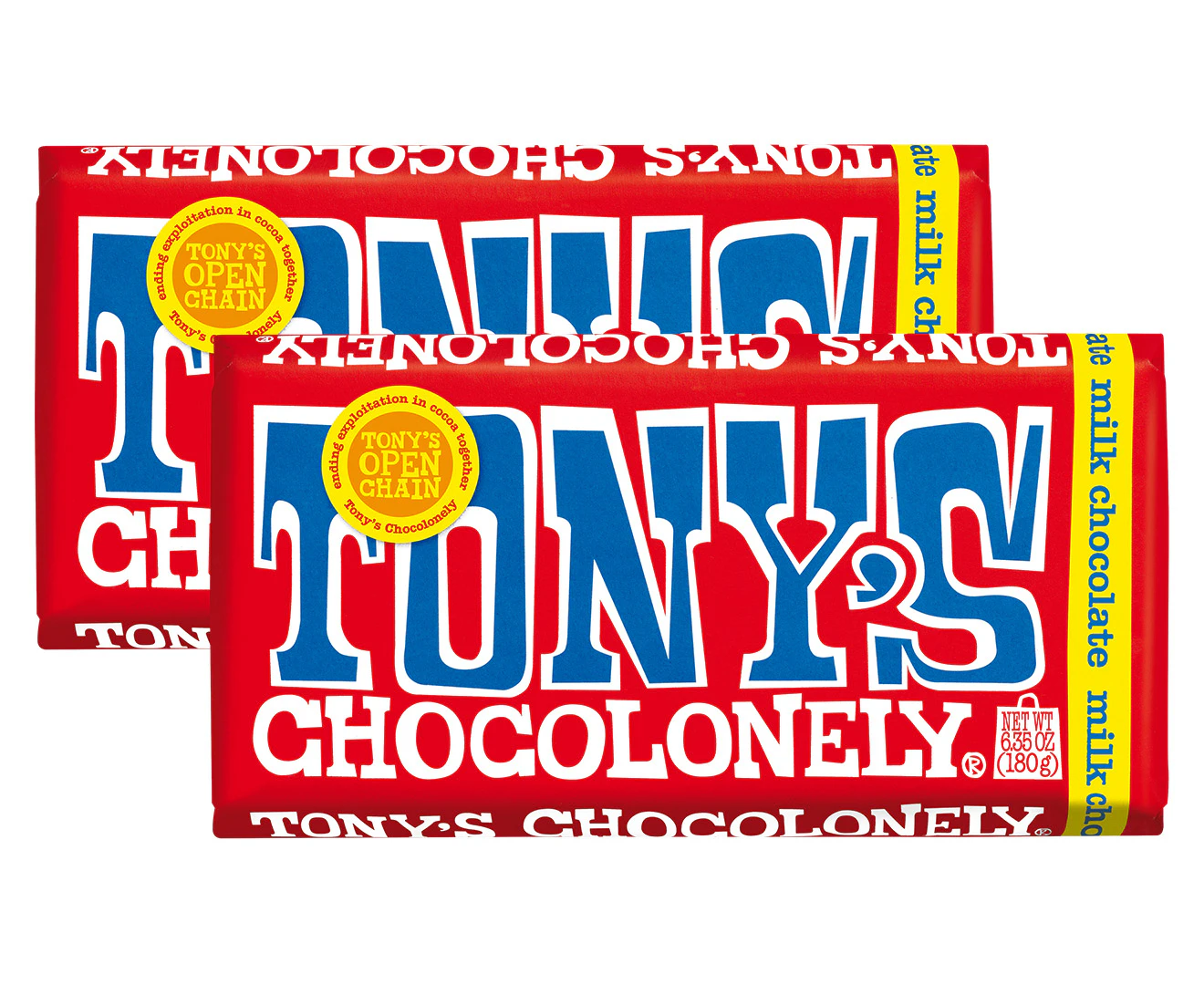 2 x Tony's Chocolonely Bar Milk Chocolate 180g