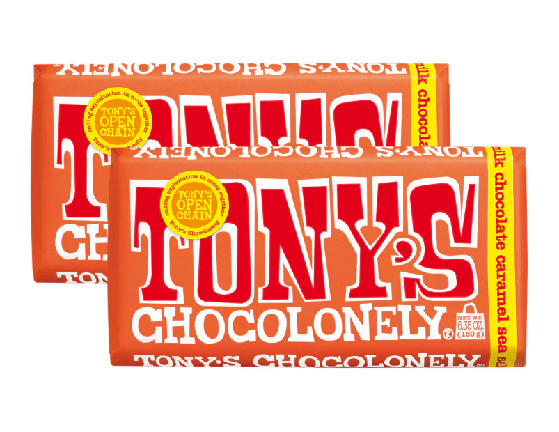 2 x Tony's Chocolonely Bar Milk Chocolate Caramel Sea Salt 180g