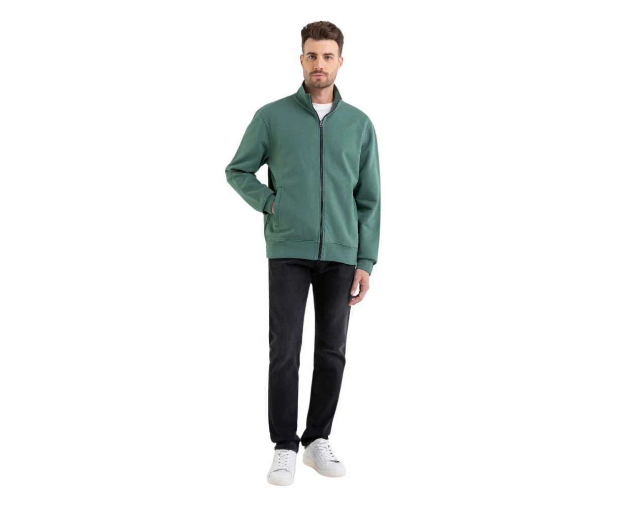 Replay Mens Zip Fleece High Neck Sweatshirt w/ Print Green