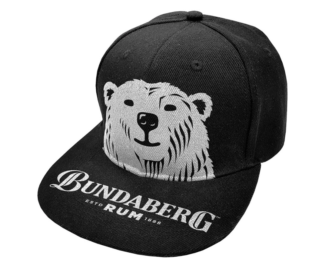 Bundy Bundaberg Rum Black Bear Face Flat Peak Cap