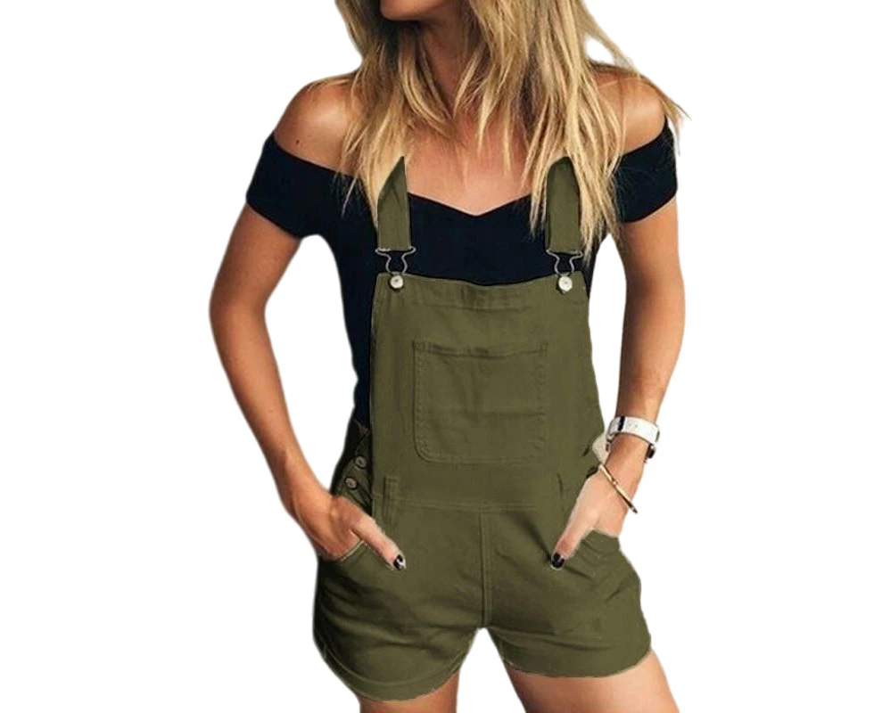 Women's Ripped Short Overalls Adjustable Denim Bib Overall Shorts -green