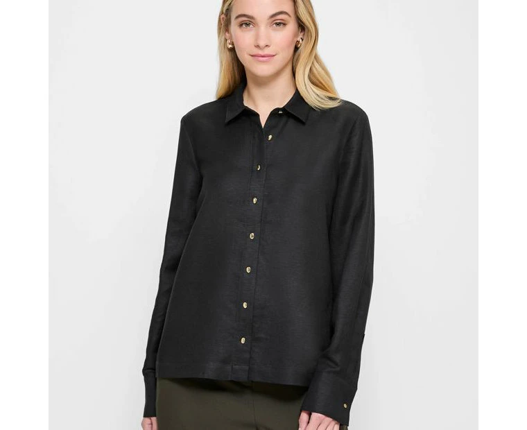 Linen Blend Long Sleeve Crop Shirt - Preview