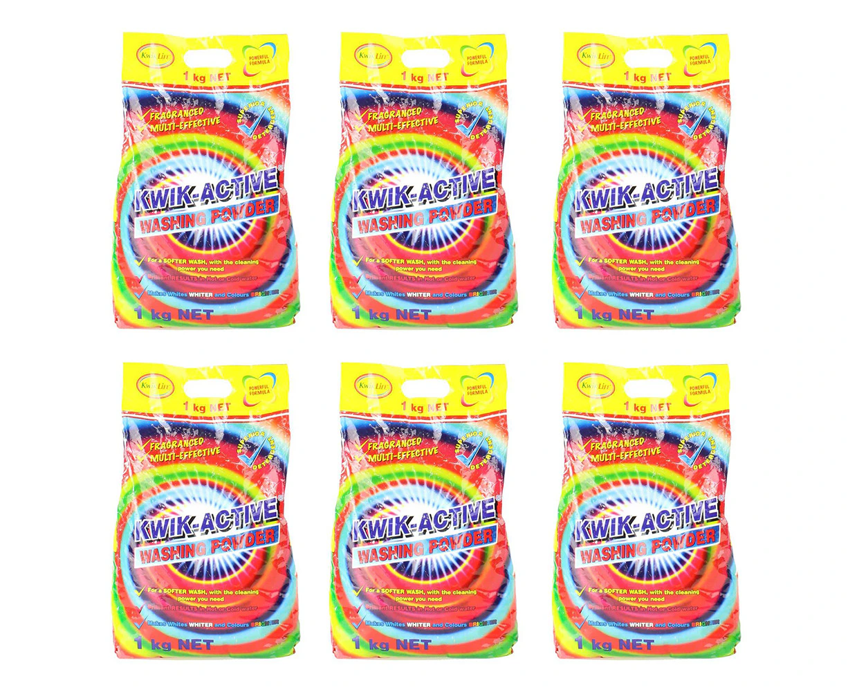 6x Kwik Active Washing Powder Stain Removal Deep Clean Formula Fresh Scent 1kg