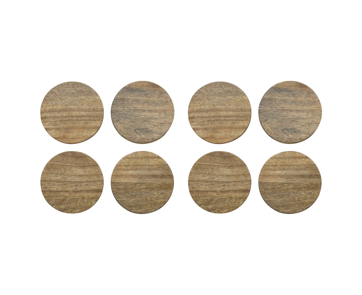 8pc Ecology Mango Wood Rustic Kitchenware Drift Coasters Server 10cm Round