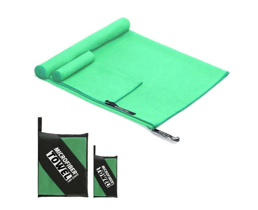 Microfiber Fitness Towel, Quick Drying Super Absorbent Towel for Gym Body Sweat Beach Pool Camping-Square mesh bag - grass green