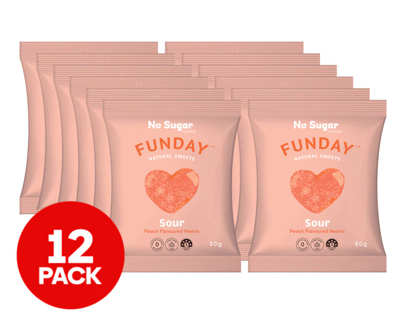 12 x Funday Sour Hearts Peach 50g