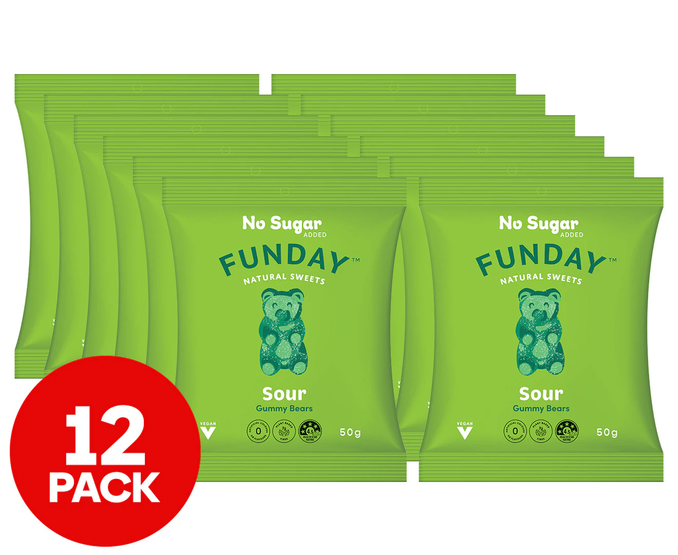 12 x Funday Sour Vegan Gummy Bears 50g