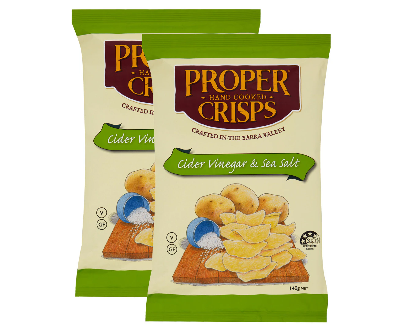 2 x Proper Crisps Chips Cider Vinegar & Sea Salt 140g