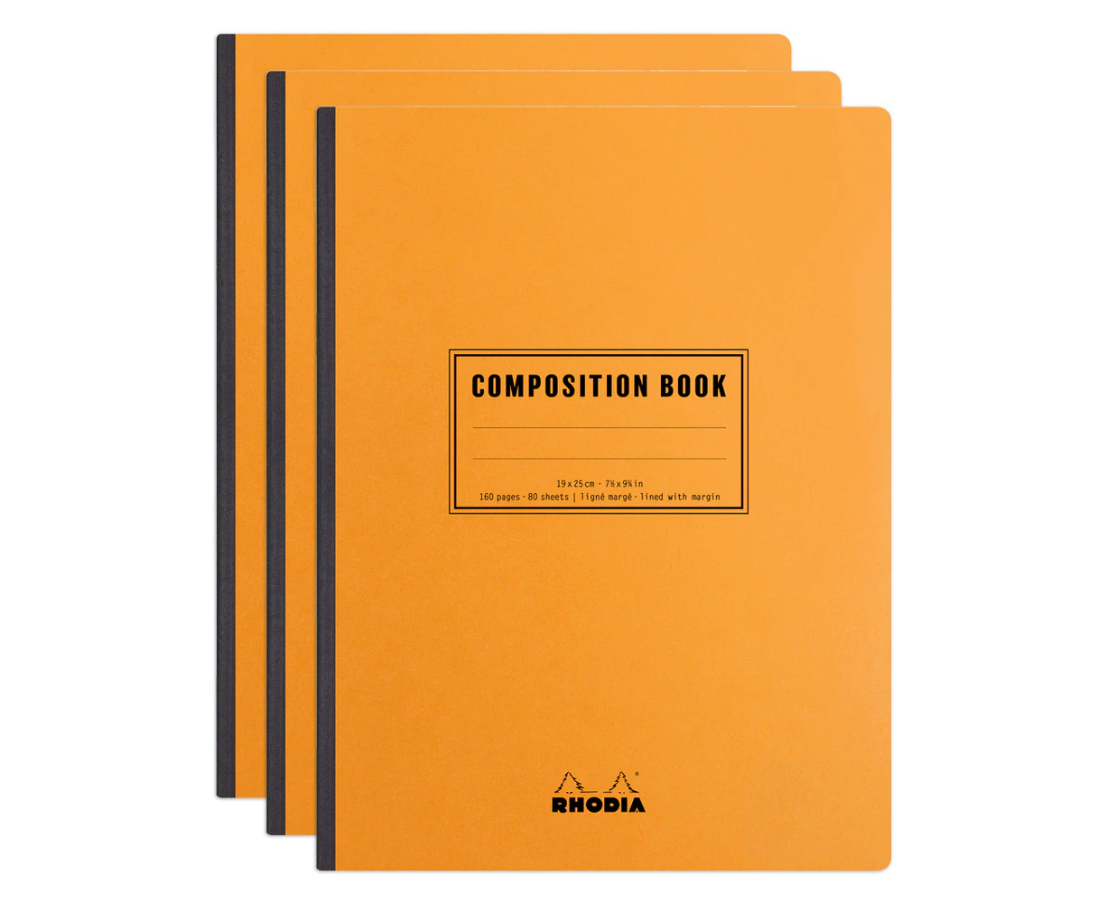 3x Rhodia B5 Composition Book Office Stationery Notebook Ruled w/ Margin Orange