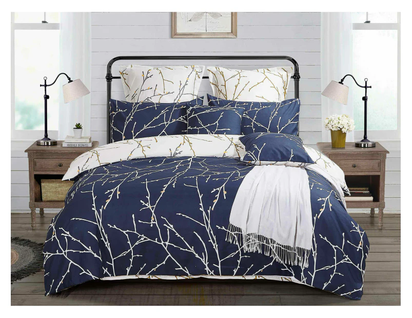 Fabric Fantastic TREE Reversible Duvet/Doona/Quilt Cover Set Queen/King/Super Size Blue&Beige