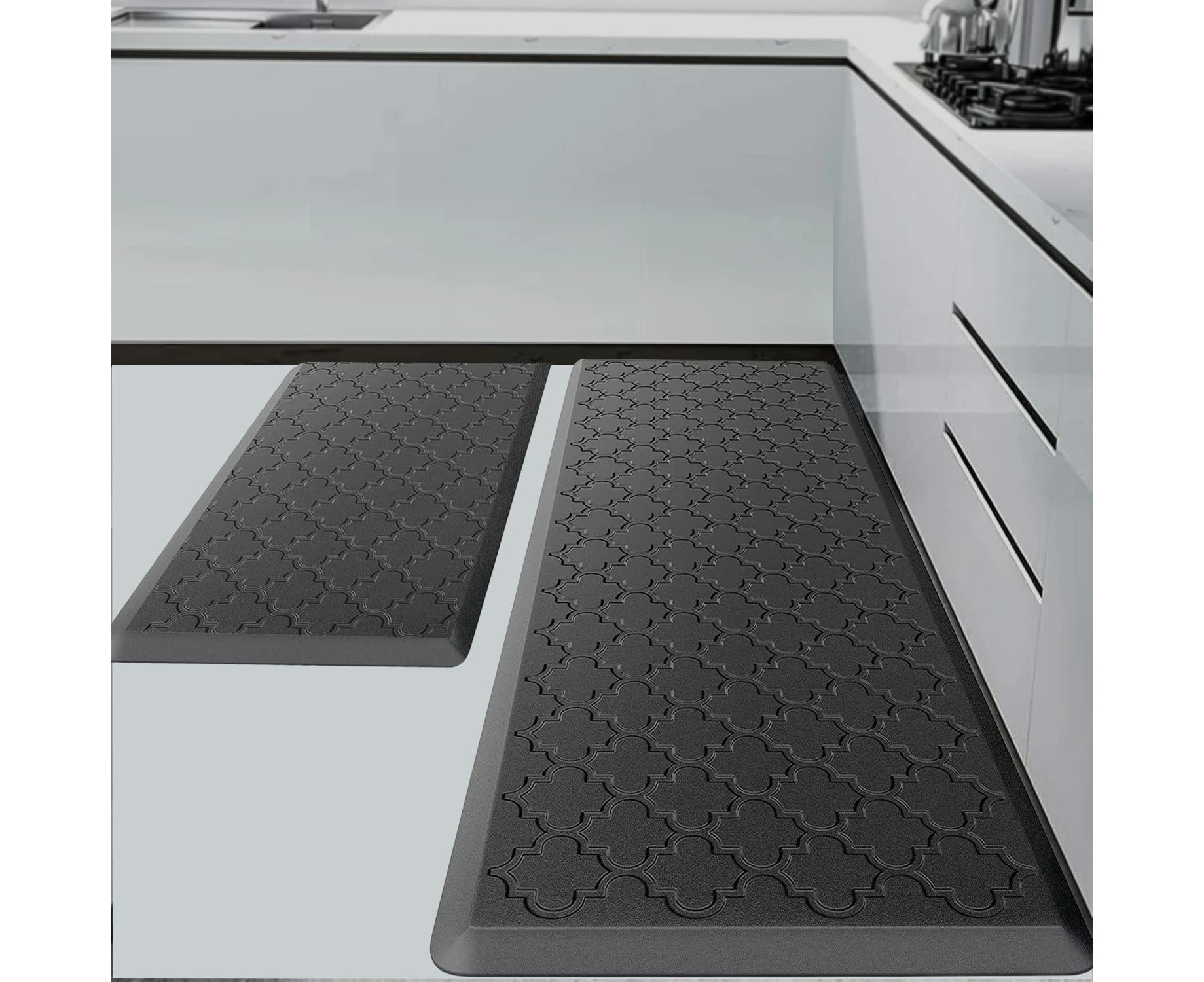 Kitchen Rugs and Mats — 12mm Thick Kitchen Floor Mats, Anti Fatigue Waterproof for Kitchen, Office & Garage，Non Skid Standing Kitchen Rug 2 piece