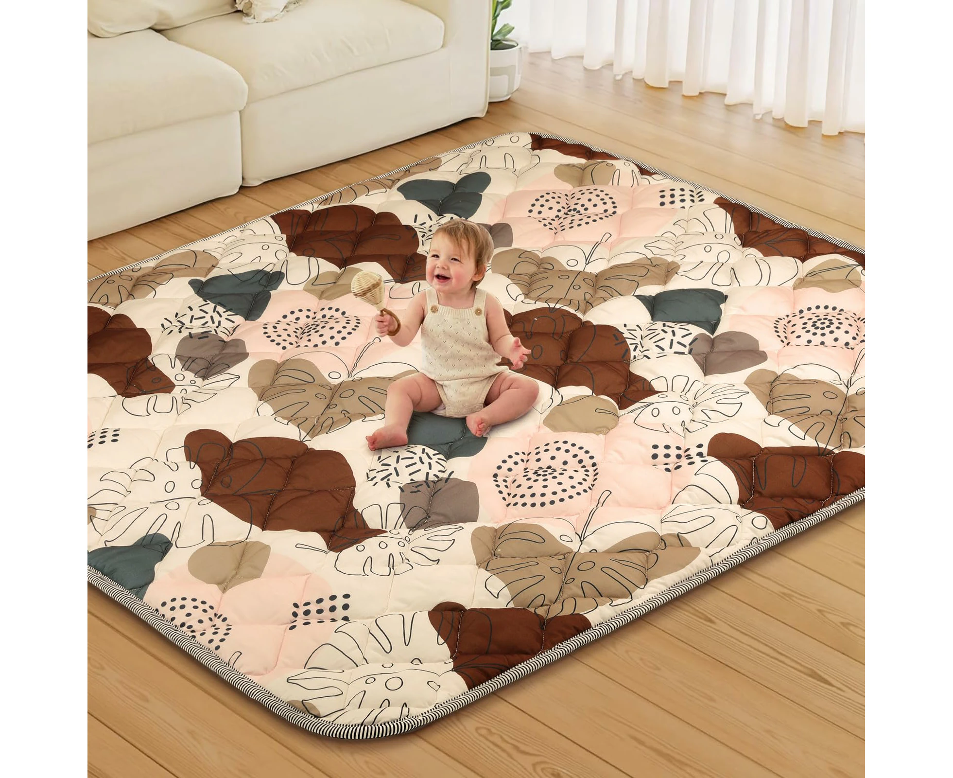 Baby Play Mat for Floor, 200×180cm Play Mats for Playpen, Thicken Soft Padding Foam Playmats for Babies, Foldable Baby Crawling Mat