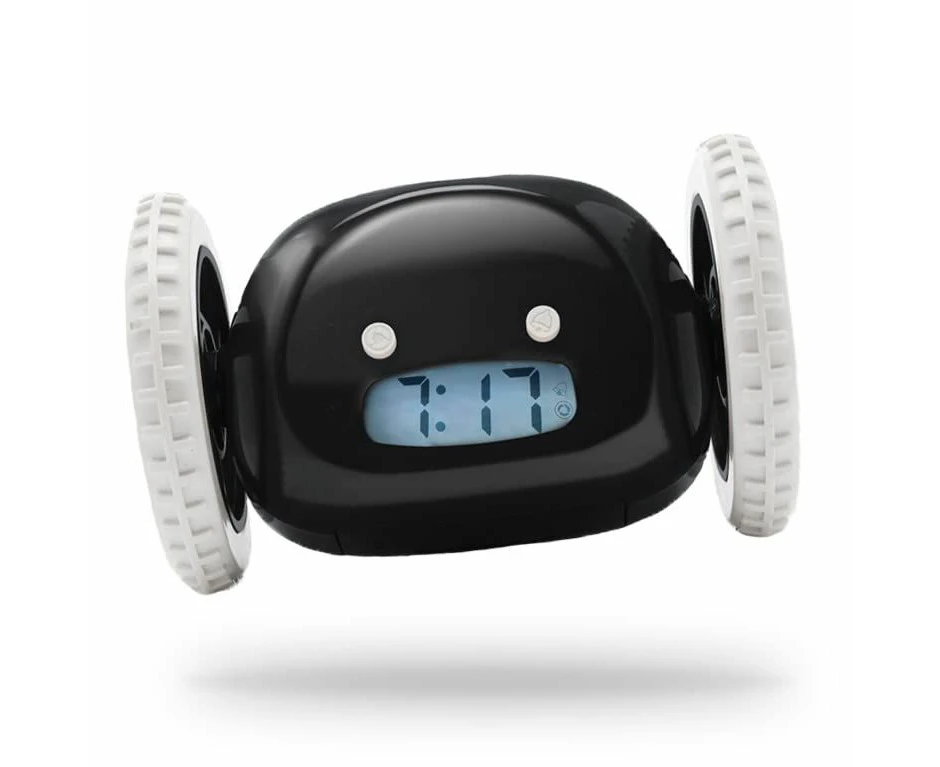 Run-Away Alarm Clock on Wheels (Authentic)Extra Loud for Heavy Sleeper Funny Rolling Jumping (Black)