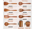 9 Piece Natural Teak Wooden Kitchen Utensil Set with Spoon Rest - Comfort Grip Cooking Spoons and Utensils Holder