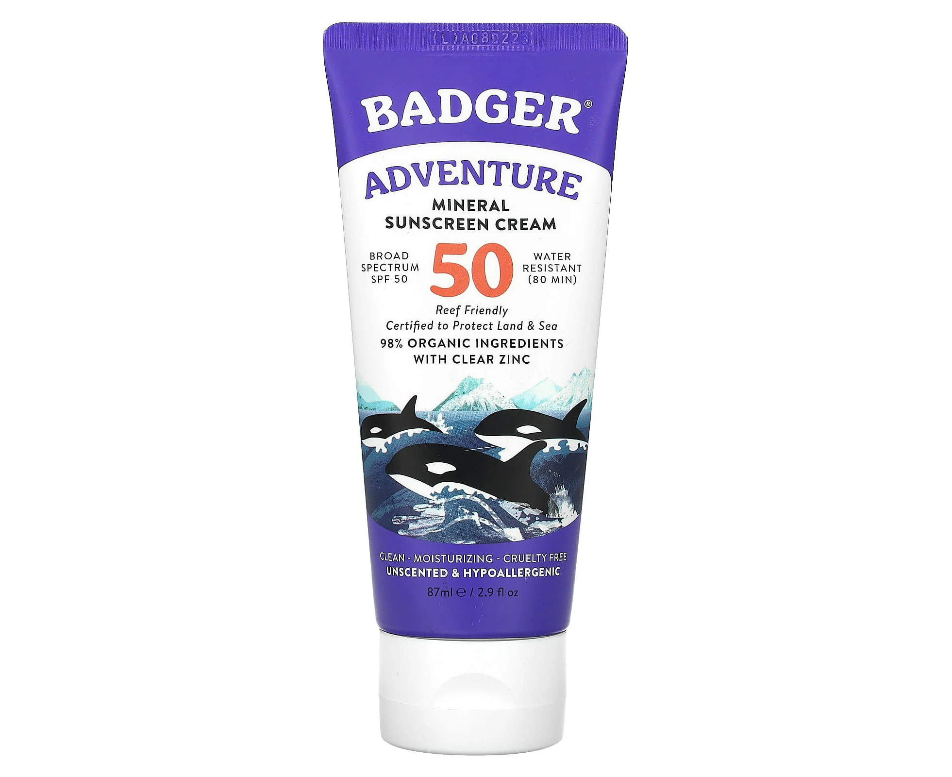 Badger, Adventure, Mineral Sunscreen Cream, SPF 50, Unscented, 2.9 fl oz (87 ml)