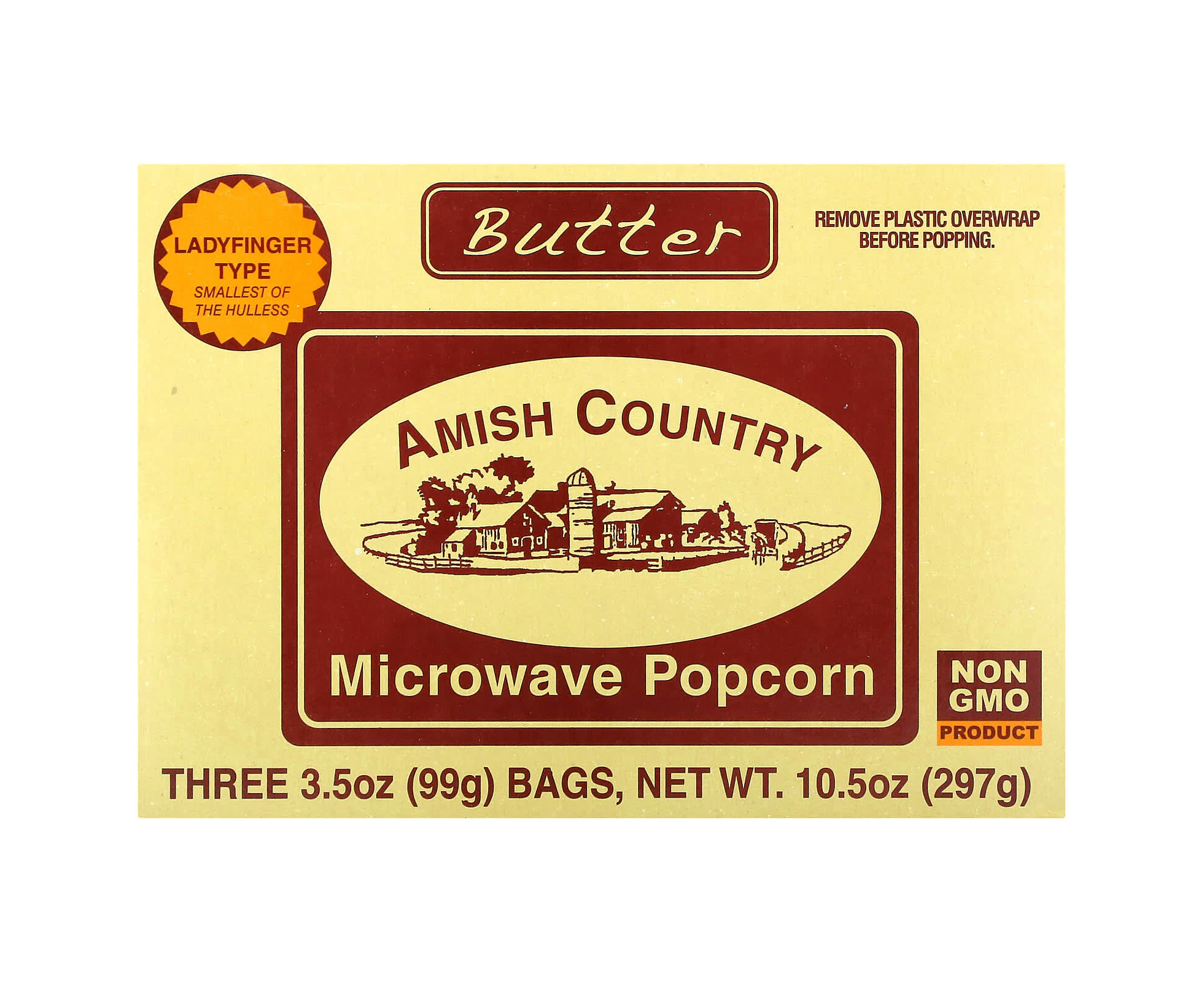 Amish Country Popcorn, Microwave Popcorn, Butter, 3 Bags, 3.5 oz (99 g) Each