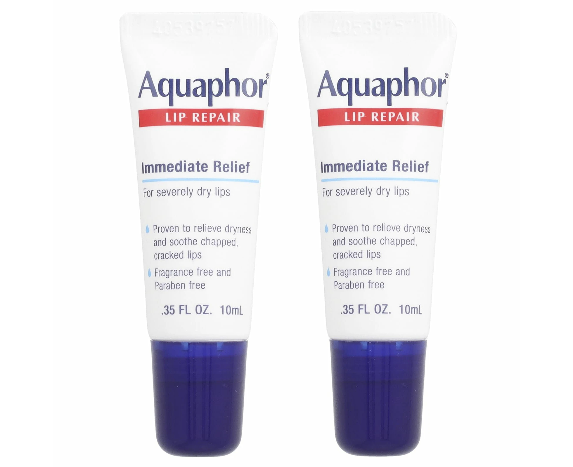 Aquaphor, Lip Repair, Immediate Relief, Fragrance Free, 2 Tubes, 0.35 fl oz (10 ml) Each