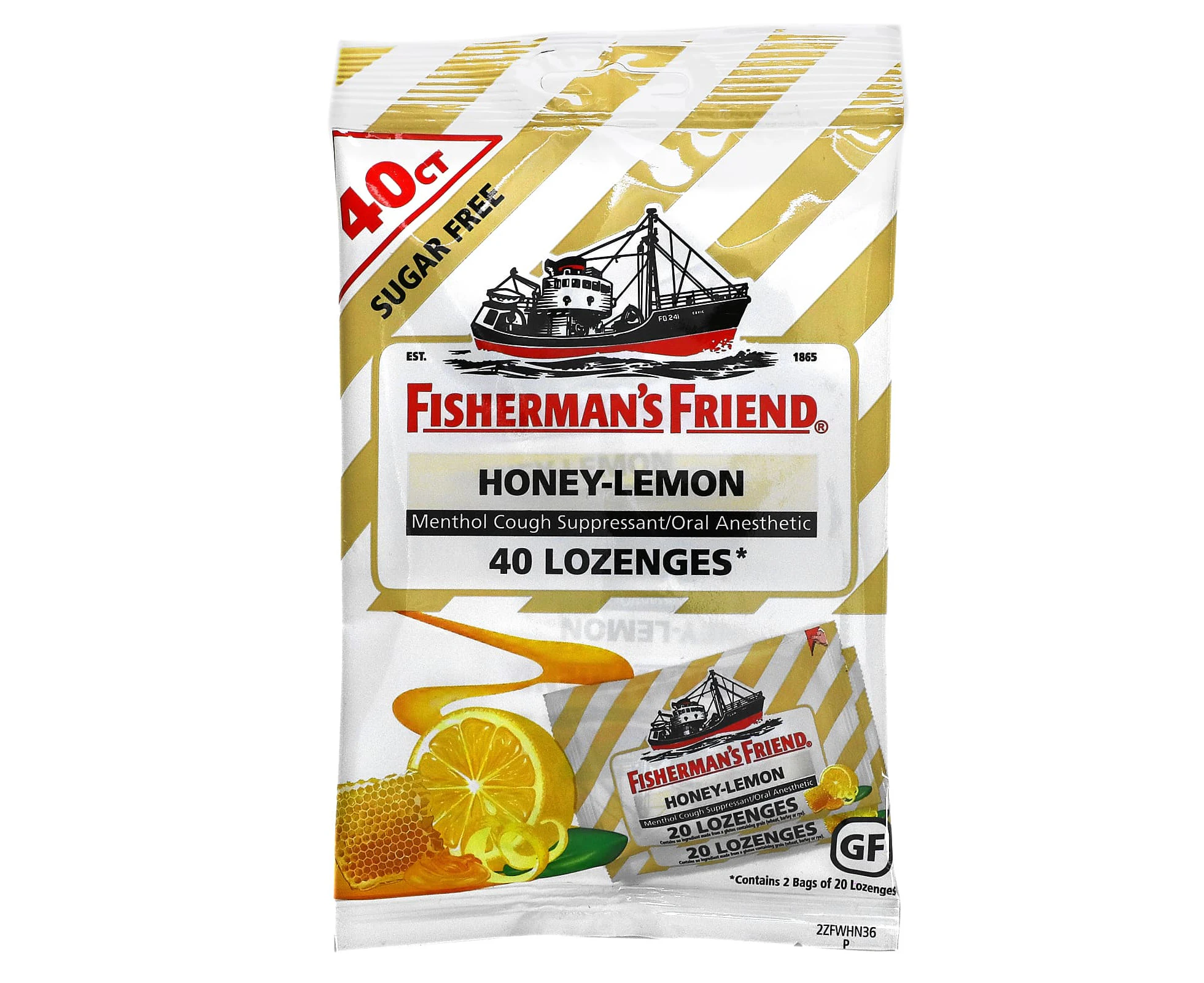 Fisherman's Friend, Menthol Cough Suppressant Lozenges, Sugar Free, Honey-Lemon, 40 Lozenges